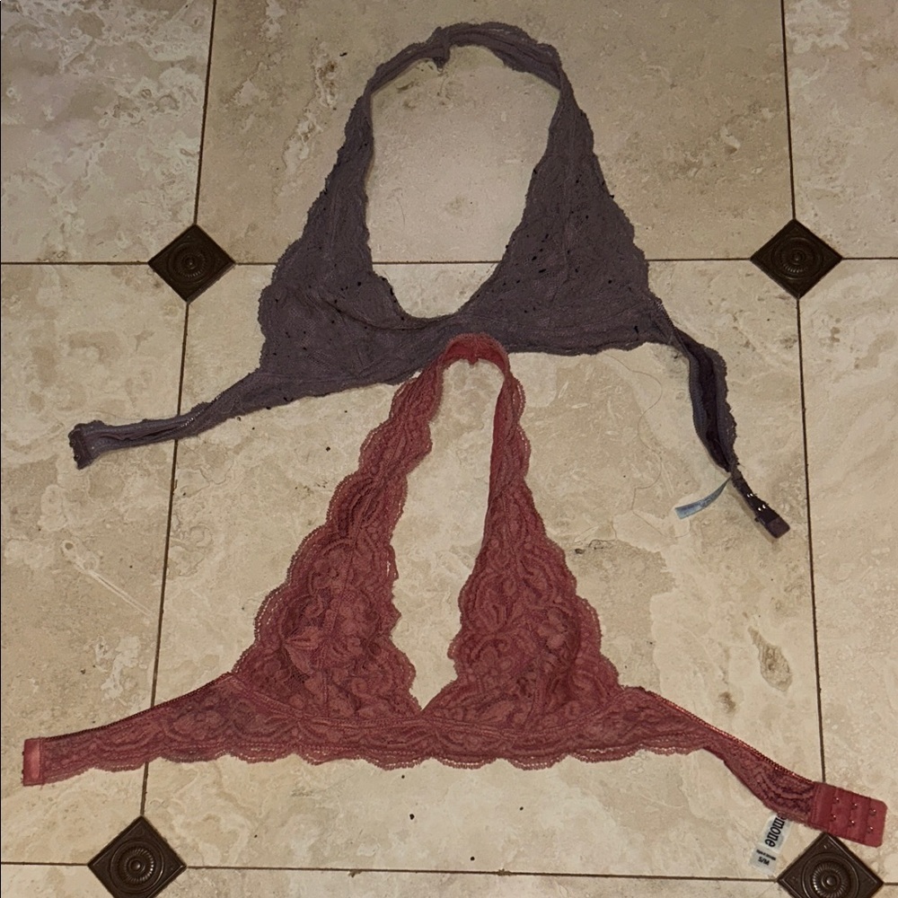 Anemone Lace Halter Bralette - Purple and Pink